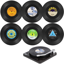 Load image into Gallery viewer, Set of 6 Vinyl Coasters for Drinks Music Coasters with Vinyl Record Player Holder Retro Record Disk Coaster Mug Pad Mat Creative