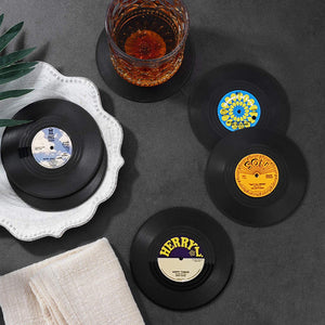 Set of 6 Vinyl Coasters for Drinks Music Coasters with Vinyl Record Player Holder Retro Record Disk Coaster Mug Pad Mat Creative