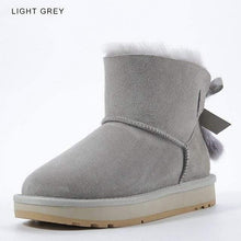 Load image into Gallery viewer, INOE Sheepskin Leather Wool Fur Lined Women Short Ankle Winter Suede Snow Boots with Bowknots Mink Fur Tassels Keep Warm Shoes Women&#39;s winter boots Dashery Box Light Grey 14 