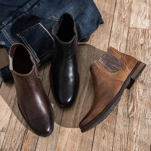 Yomior New Autumn Winter Genuine Leather Men Boots Vintage Business Work Formal Dress Shoes High Quality Mens Chelsea Boots Dashery Box 