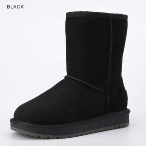 INOE Basic Winter Snow Boots for Women Sheepskin Suede Leather Mid-calf Slip on Shearling Fur Boots Rubber Sole Flats Solid Grey Women's winter boots Dashery Box Black 13 CHINA