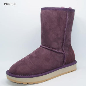 INOE Basic Winter Snow Boots for Women Sheepskin Suede Leather Mid-calf Slip on Shearling Fur Boots Rubber Sole Flats Solid Grey Women's winter boots Dashery Box Purple 12 CHINA