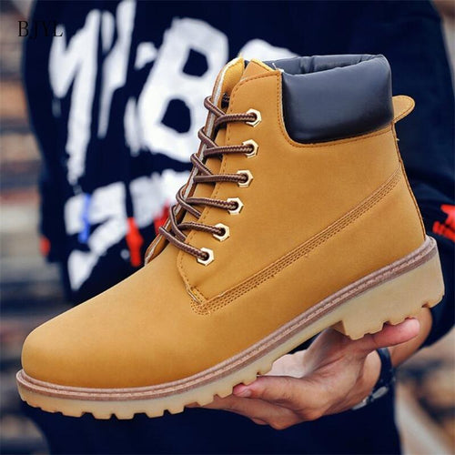 BJYL 2019 Classic Casual Men Boots Autumn Breathable Comfortable Lace-up Couple Ankle Boots Yellow Tooling Boots Men B302 - Dashery Box