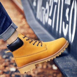 BJYL 2019 Classic Casual Men Boots Autumn Breathable Comfortable Lace-up Couple Ankle Boots Yellow Tooling Boots Men B302 - Dashery Box