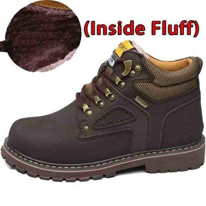 SURGUT Winter New Men Ankle Boots Motorcycle Fur Plush Warm Classic Fashion Snow Boot Autumn Men Casual Outdoor Working Boots Men's leather boots Dashery Box Fluff Dark Brown 7 