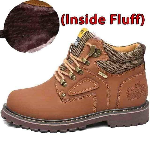 SURGUT Winter New Men Ankle Boots Motorcycle Fur Plush Warm Classic Fashion Snow Boot Autumn Men Casual Outdoor Working Boots Men's leather boots Dashery Box Fluff Light Brown 7 