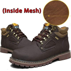 SURGUT Winter New Men Ankle Boots Motorcycle Fur Plush Warm Classic Fashion Snow Boot Autumn Men Casual Outdoor Working Boots Men's leather boots Dashery Box Mesh Dark Brown 7 