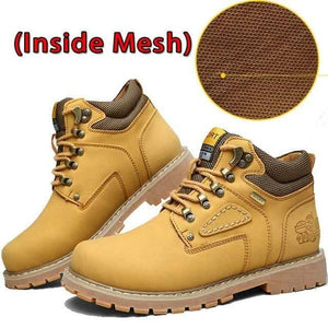 SURGUT Winter New Men Ankle Boots Motorcycle Fur Plush Warm Classic Fashion Snow Boot Autumn Men Casual Outdoor Working Boots Men's leather boots Dashery Box Mesh Gold Yellow 7 