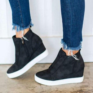 Women's Wedge Sneaker Vulcanize Shoes Fashion Zip Leopard Increase Within Zapatos De Mujer New Fashion for Girl Women's shoes Dashery Box Black 2 10 