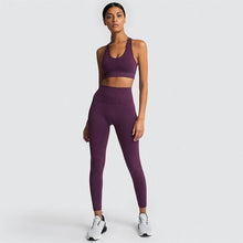 Load image into Gallery viewer, 2PCS Hyperflex Seamless Yoga Set Sportswear Sports Bra+Leggings Fitness Pants Gym Running Suit Exercise Clothing Athletic Dashery Box dark purple L 