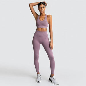 2PCS Hyperflex Seamless Yoga Set Sportswear Sports Bra+Leggings Fitness Pants Gym Running Suit Exercise Clothing Athletic Dashery Box light purple L 