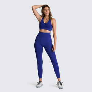 2PCS Hyperflex Seamless Yoga Set Sportswear Sports Bra+Leggings Fitness Pants Gym Running Suit Exercise Clothing Athletic Dashery Box deep blue L 
