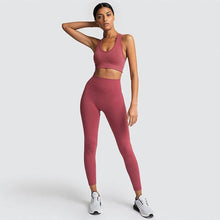 Load image into Gallery viewer, 2PCS Hyperflex Seamless Yoga Set Sportswear Sports Bra+Leggings Fitness Pants Gym Running Suit Exercise Clothing Athletic Dashery Box earth red S 