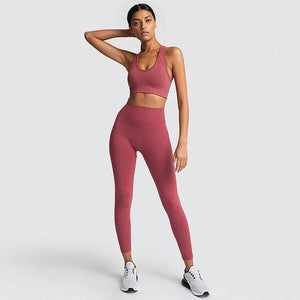2PCS Hyperflex Seamless Yoga Set Sportswear Sports Bra+Leggings Fitness Pants Gym Running Suit Exercise Clothing Athletic Dashery Box earth red S 