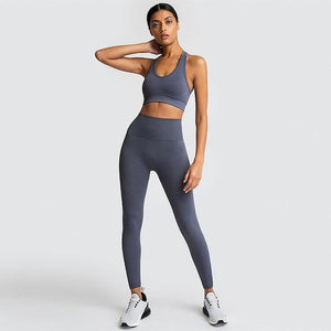 2PCS Hyperflex Seamless Yoga Set Sportswear Sports Bra+Leggings Fitness Pants Gym Running Suit Exercise Clothing Athletic Dashery Box Gray S 