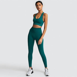 2PCS Hyperflex Seamless Yoga Set Sportswear Sports Bra+Leggings Fitness Pants Gym Running Suit Exercise Clothing Athletic Dashery Box Green L 