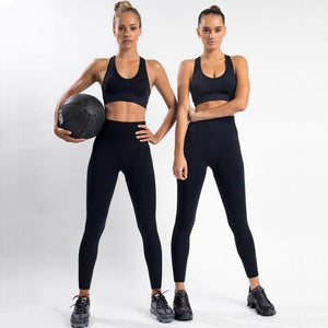 2PCS Hyperflex Seamless Yoga Set Sportswear Sports Bra+Leggings Fitness Pants Gym Running Suit Exercise Clothing Athletic Dashery Box black S 