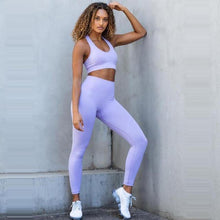 Load image into Gallery viewer, 2PCS Hyperflex Seamless Yoga Set Sportswear Sports Bra+Leggings Fitness Pants Gym Running Suit Exercise Clothing Athletic Dashery Box as photo purple M 