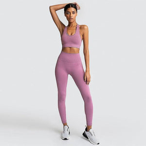 2PCS Hyperflex Seamless Yoga Set Sportswear Sports Bra+Leggings Fitness Pants Gym Running Suit Exercise Clothing Athletic Dashery Box Purple S 