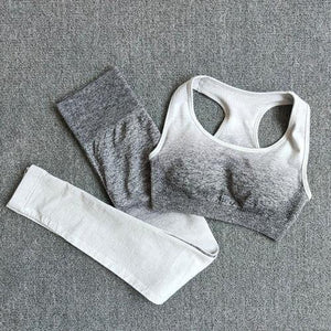 Ombre Yoga Set Sports Bra and Leggings Women Gym Set Clothes Seamless Workout Fitness Sportswear Fitness Sports Suit Sportswear Dashery Box Gray S 