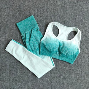 Ombre Yoga Set Sports Bra and Leggings Women Gym Set Clothes Seamless Workout Fitness Sportswear Fitness Sports Suit Sportswear Dashery Box Green S 