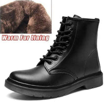 Load image into Gallery viewer, Soft Split Leather Women White Ankle Boots Motorcycle Boots Female Autumn Winter Shoes Woman Punk Motorcycle Boots 2020 Spring Women&#39;s leather boots Dashery Box 8 hole black fur 44 