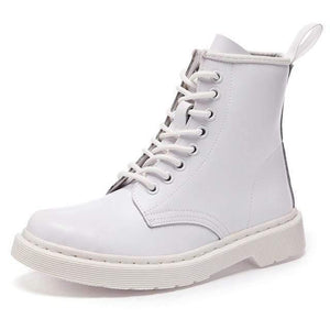 Soft Split Leather Women White Ankle Boots Motorcycle Boots Female Autumn Winter Shoes Woman Punk Motorcycle Boots 2020 Spring Women's leather boots Dashery Box 8 hole white 38 