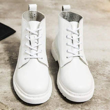 Load image into Gallery viewer, Soft Split Leather Women White Ankle Boots Motorcycle Boots Female Autumn Winter Shoes Woman Punk Motorcycle Boots 2020 Spring Women&#39;s leather boots Dashery Box 5 hole white 35 
