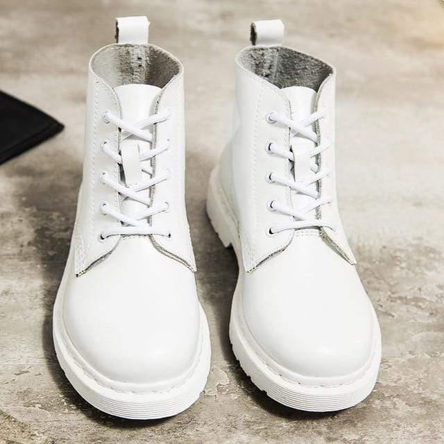 Soft Split Leather Women White Ankle Boots Motorcycle Boots Female Autumn Winter Shoes Woman Punk Motorcycle Boots 2020 Spring Women's leather boots Dashery Box 5 hole white 35 