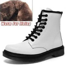 Load image into Gallery viewer, Soft Split Leather Women White Ankle Boots Motorcycle Boots Female Autumn Winter Shoes Woman Punk Motorcycle Boots 2020 Spring Women&#39;s leather boots Dashery Box 8 hole white 2 fur 42 
