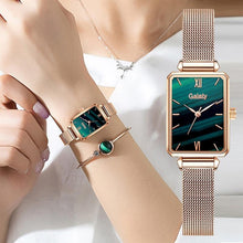 Load image into Gallery viewer, Gaiety Brand Women Watches Fashion Square Ladies Quartz Watch Bracelet Set Green Dial Simple Rose Gold Mesh Luxury Women Watches Dashery Box 
