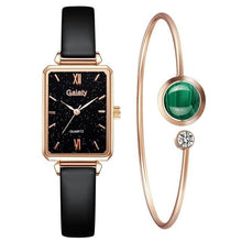 Load image into Gallery viewer, Gaiety Brand Women Watches Fashion Square Ladies Quartz Watch Bracelet Set Green Dial Simple Rose Gold Mesh Luxury Women Watches Dashery Box 2pcs Leather Set 