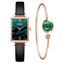 Load image into Gallery viewer, Gaiety Brand Women Watches Fashion Square Ladies Quartz Watch Bracelet Set Green Dial Simple Rose Gold Mesh Luxury Women Watches Dashery Box 2pcs Leather Set 2 