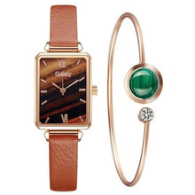 Load image into Gallery viewer, Gaiety Brand Women Watches Fashion Square Ladies Quartz Watch Bracelet Set Green Dial Simple Rose Gold Mesh Luxury Women Watches Dashery Box 2pcs Leather Set 3 
