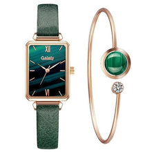 Load image into Gallery viewer, Gaiety Brand Women Watches Fashion Square Ladies Quartz Watch Bracelet Set Green Dial Simple Rose Gold Mesh Luxury Women Watches Dashery Box 2pcs Leather Set 4 