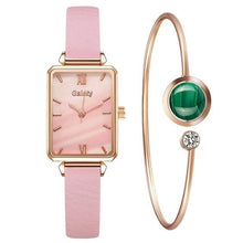 Load image into Gallery viewer, Gaiety Brand Women Watches Fashion Square Ladies Quartz Watch Bracelet Set Green Dial Simple Rose Gold Mesh Luxury Women Watches Dashery Box 2pcs Leather Set 5 