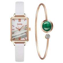 Load image into Gallery viewer, Gaiety Brand Women Watches Fashion Square Ladies Quartz Watch Bracelet Set Green Dial Simple Rose Gold Mesh Luxury Women Watches Dashery Box 2pcs Leather Set 6 
