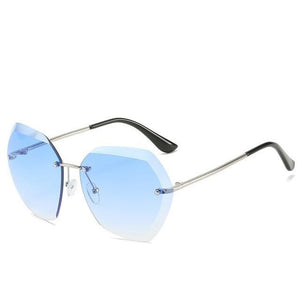 Vintage Rimless Pilot Sunglasses (unisex) Dashery Box Silver/Gradient Blue 