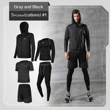 Load image into Gallery viewer, REXCHI 5 Pcs/Set Men&#39;s Jogging Sport Wear TheSwiftzy Gray &amp; Black S 