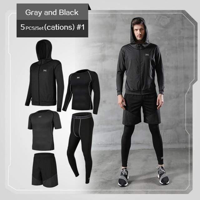 REXCHI 5 Pcs/Set Men's Jogging Sport Wear TheSwiftzy Gray & Black S 