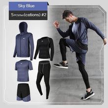 Load image into Gallery viewer, REXCHI 5 Pcs/Set Men&#39;s Jogging Sport Wear TheSwiftzy Blue S 